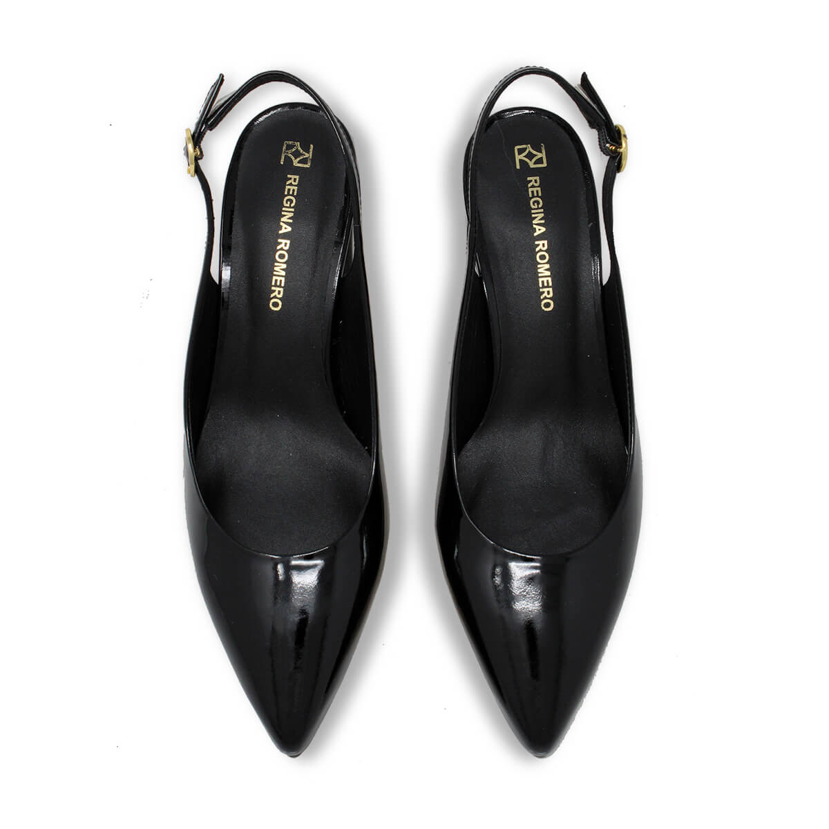 TANIA 50 - Charol Negro Regina Romero Zapato Zapatilla Tacon Bajo Para Dama en Piel