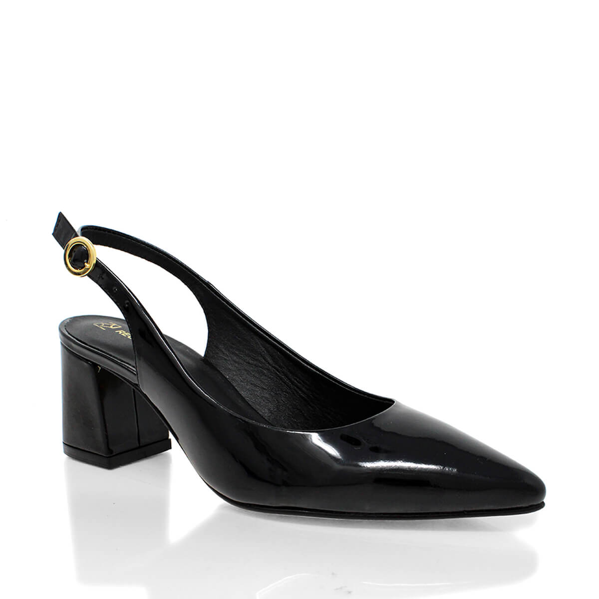 TANIA 50 - Charol Negro Regina Romero Zapato Zapatilla Tacon Bajo Para Dama en Piel