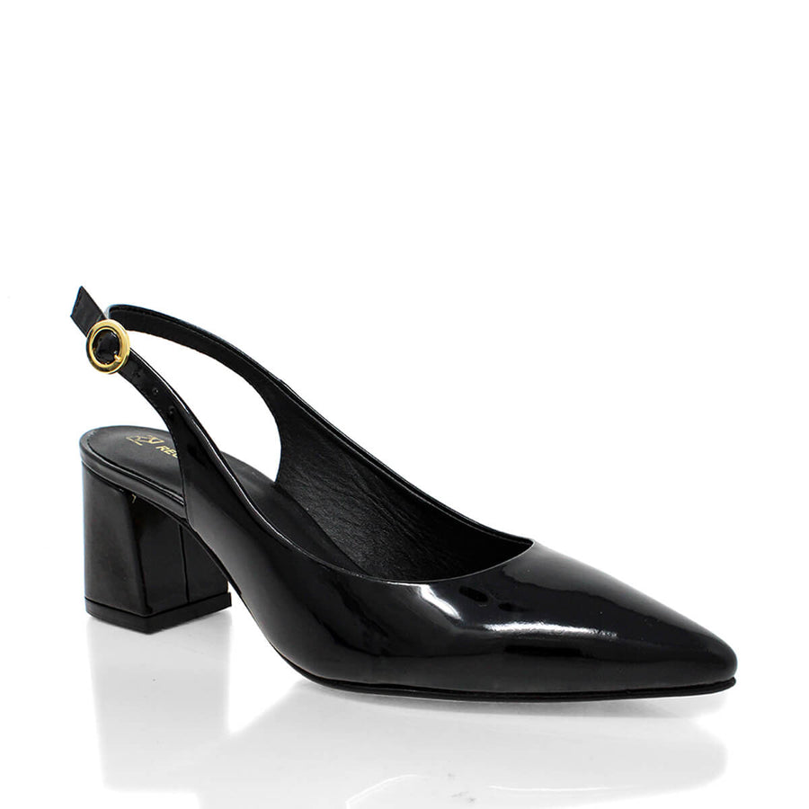 TANIA 50 - Charol Negro Regina Romero Zapato Zapatilla Tacon Bajo Para Dama en Piel