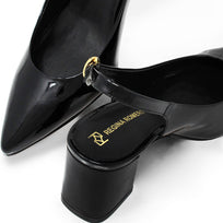 TANIA 50 - Charol Negro Regina Romero Zapato Zapatilla Tacon Bajo Para Dama en Piel