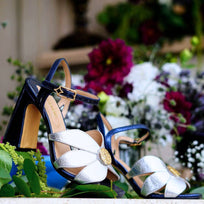 TRIXIE 95 - Azul Metalico Regina Romero Zapato Zapatilla Tacon Alto Para Dama en Piel