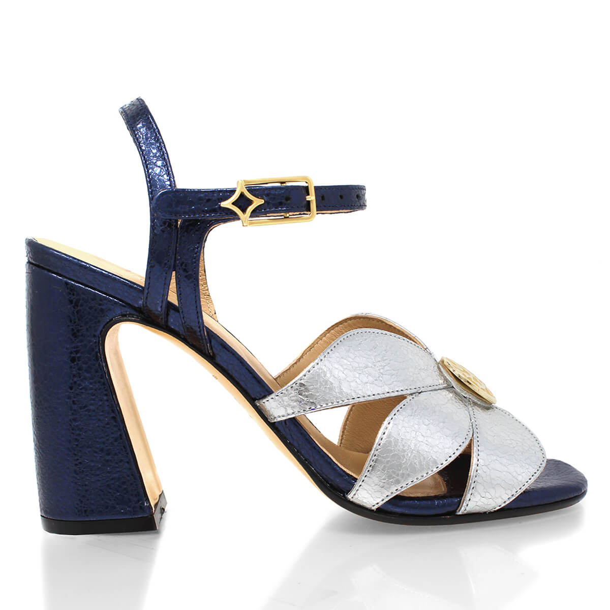 TRIXIE 95 - Azul Metalico Regina Romero Zapato Zapatilla Tacon Alto Para Dama en Piel