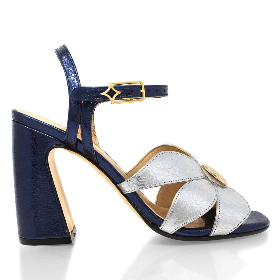 TRIXIE 95 - Azul Metalico Regina Romero Zapato Zapatilla Tacon Alto Para Dama en Piel