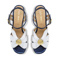 TRIXIE 95 - Azul Metalico Regina Romero Zapato Zapatilla Tacon Alto Para Dama en Piel