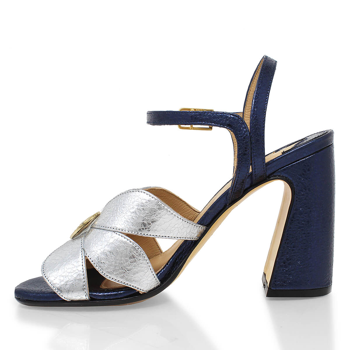 TRIXIE 95 - Azul Metalico Regina Romero Zapato Zapatilla Tacon Alto Para Dama en Piel