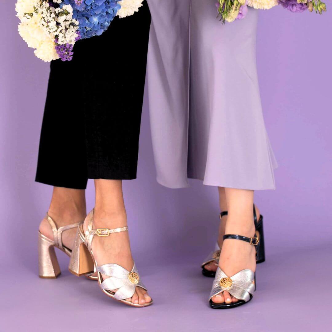 TRIXIE 95 - Oro Y Plata Regina Romero Zapato Zapatilla Tacon Alto Para Dama en Piel