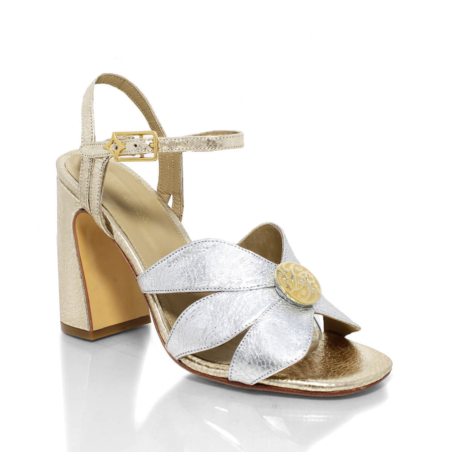 TRIXIE 95 - Oro Y Plata Regina Romero Zapato Zapatilla Tacon Alto Para Dama en Piel