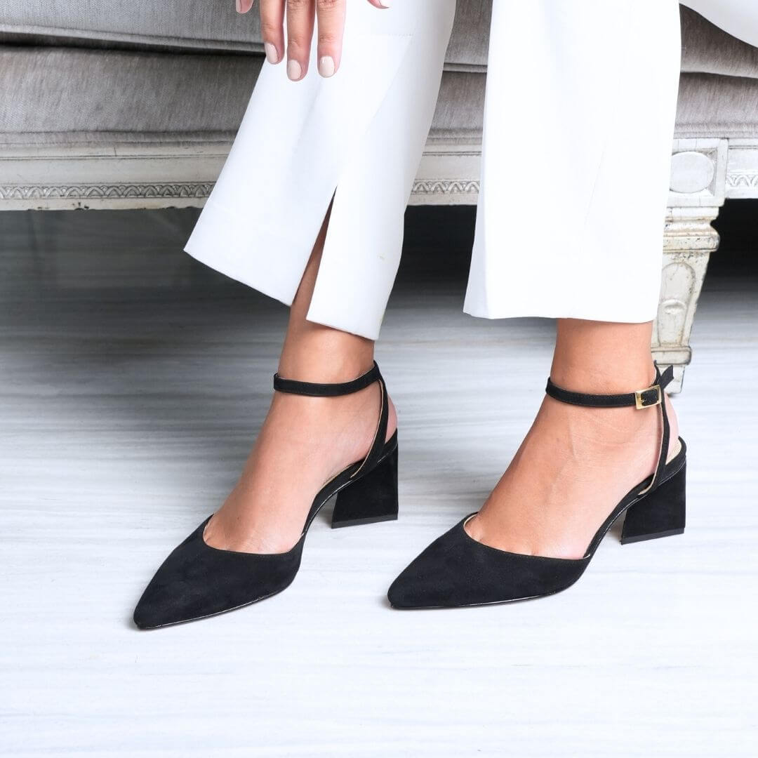 URSULA 50 - Ante Negro Regina Romero Zapato Zapatilla Tacon Bajo Para Dama en Piel