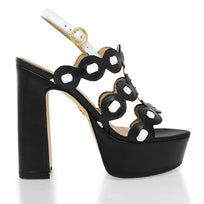 AGNI 135 - Negro y Blanco Regina Romero Zapato Sandalia Plataforma Tacon Alto Para Dama en Piel