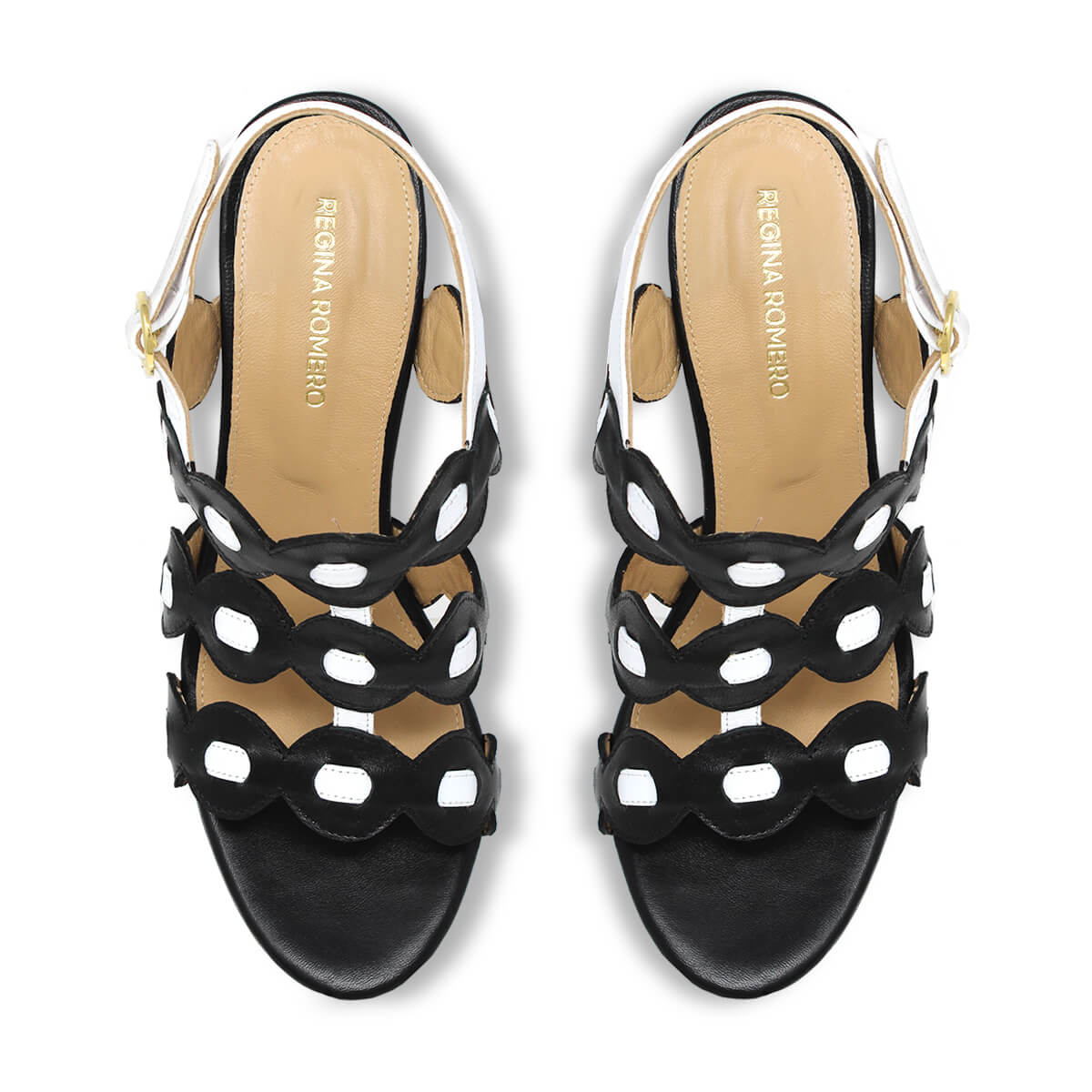 AGNI 135 - Negro y Blanco Regina Romero Zapato Sandalia Plataforma Tacon Alto Para Dama en Piel
