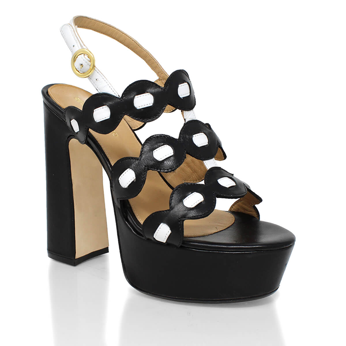 AGNI 135 - Negro y Blanco Regina Romero Zapato Sandalia Plataforma Tacon Alto Para Dama en Piel