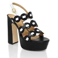 AGNI 135 - Negro y Blanco Regina Romero Zapato Sandalia Plataforma Tacon Alto Para Dama en Piel