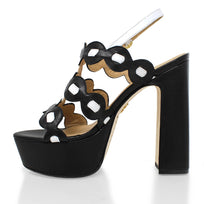 AGNI 135 - Negro y Blanco Regina Romero Zapato Sandalia Plataforma Tacon Alto Para Dama en Piel