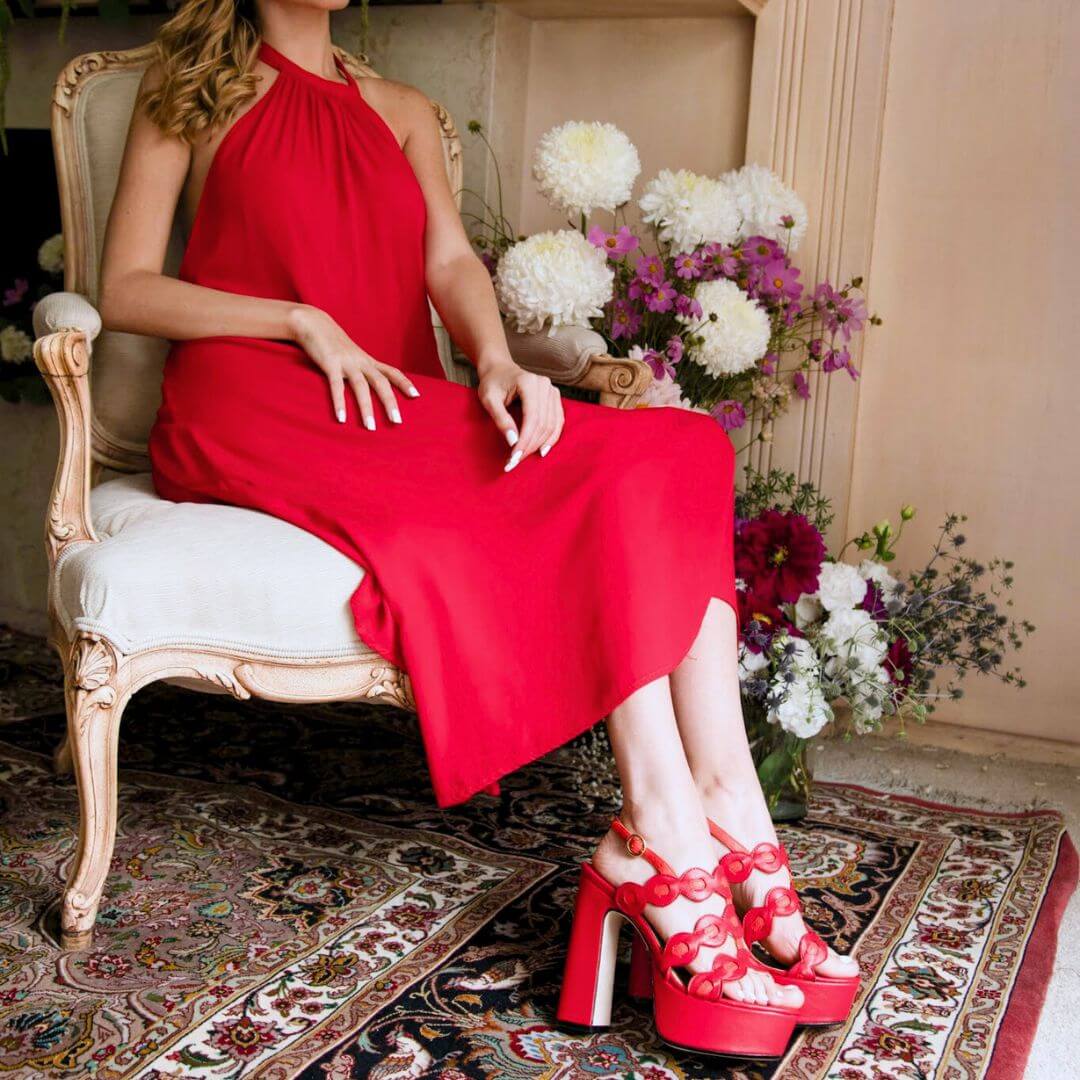 AGNI 135 - Rojo y Naranja Regina Romero Zapato Sandalia Plataforma Tacon Alto Para Dama en Piel