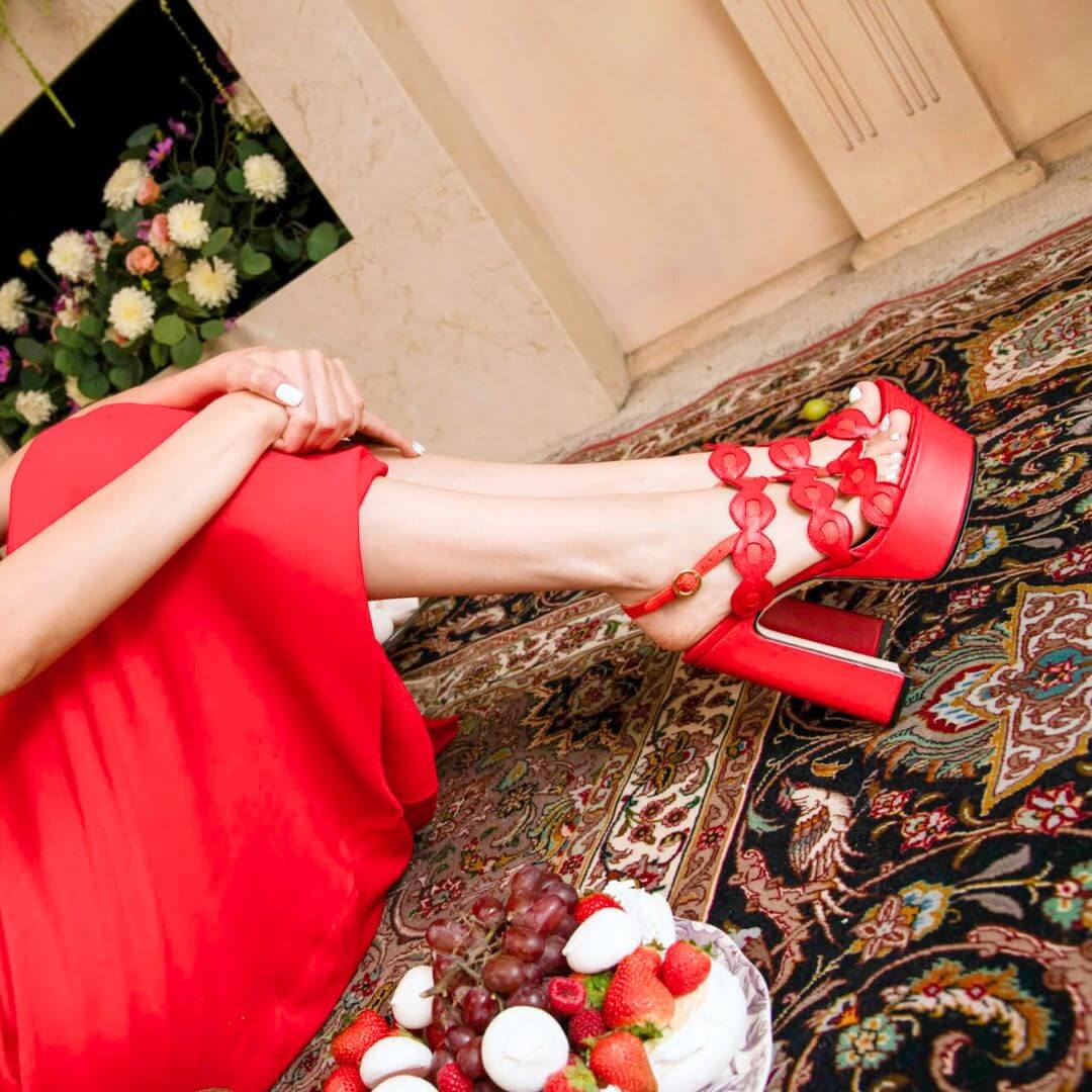 AGNI 135 - Rojo y Naranja Regina Romero Zapato Sandalia Plataforma Tacon Alto Para Dama en Piel