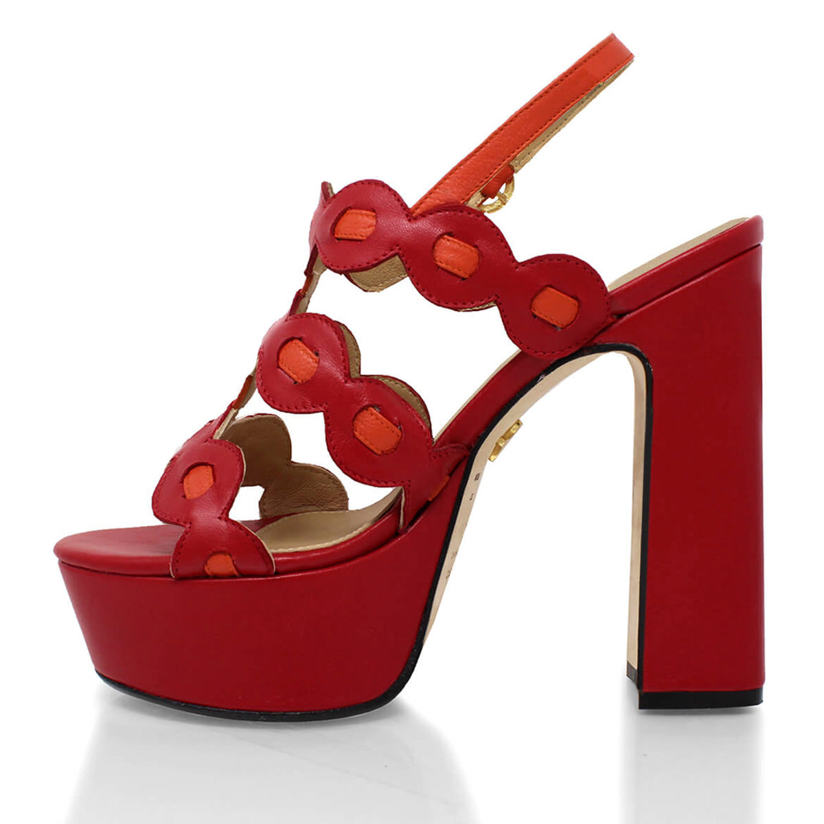 AGNI 135 - Rojo y Naranja Regina Romero Zapato Sandalia Plataforma Tacon Alto Para Dama en Piel