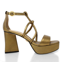 CALIPSO 95 - Oro Viejo Regina Romero Zapato Sandalia Plataforma Tacon Alto Para Dama en Piel