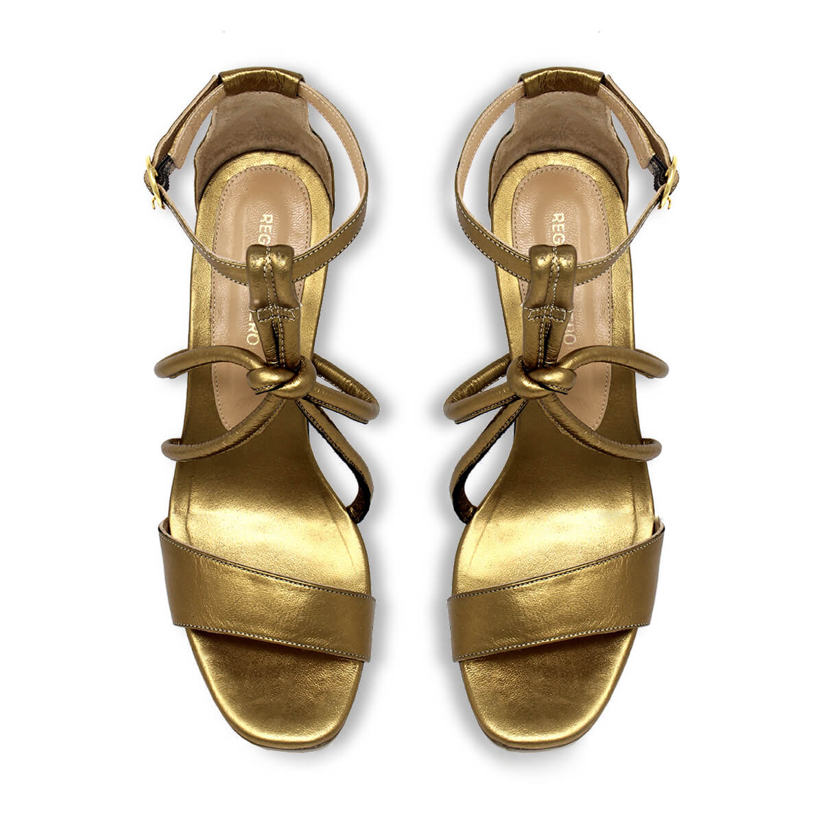 CALIPSO 95 - Oro Viejo Regina Romero Zapato Sandalia Plataforma Tacon Alto Para Dama en Piel