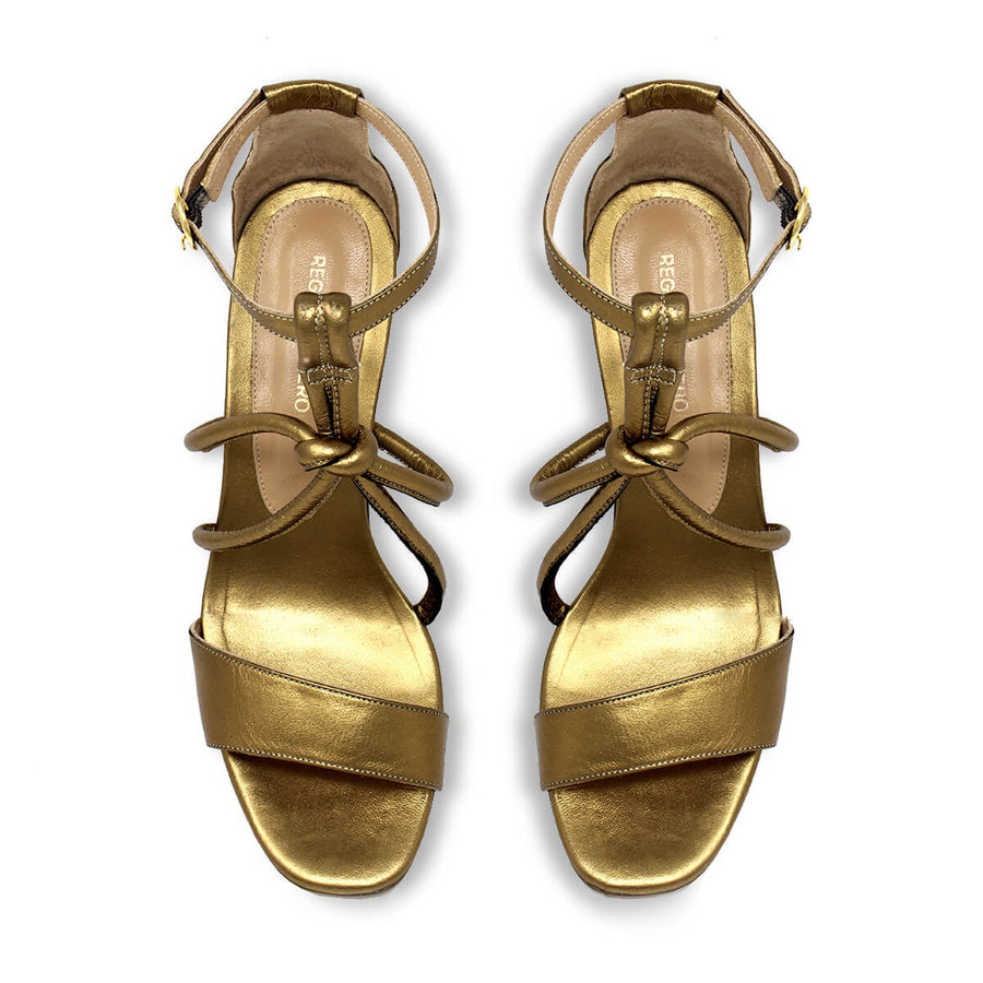 CALIPSO 95 - Oro Viejo Regina Romero Zapato Sandalia Plataforma Tacon Alto Para Dama en Piel