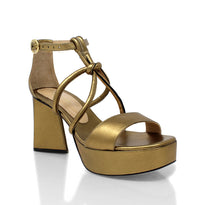 CALIPSO 95 - Oro Viejo Regina Romero Zapato Sandalia Plataforma Tacon Alto Para Dama en Piel