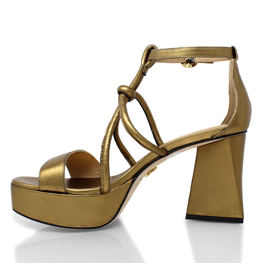 CALIPSO 95 - Oro Viejo Regina Romero Zapato Sandalia Plataforma Tacon Alto Para Dama en Piel