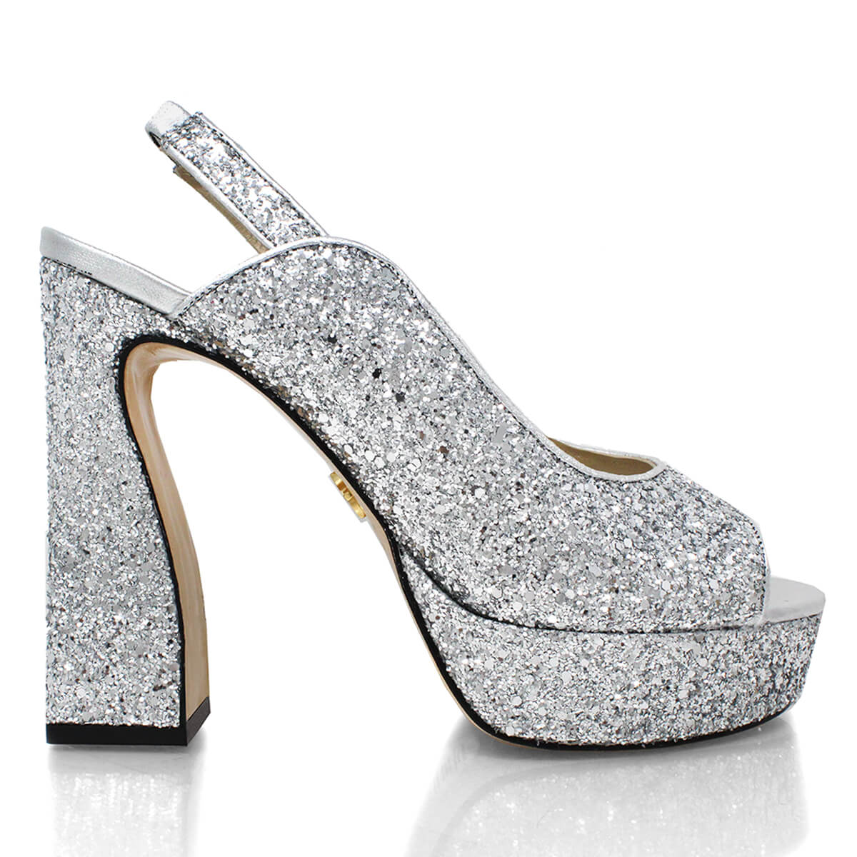 CHERYL 125 - Glitter Plata Regina Romero Zapato Sandalia Plataforma Tacon Alto Para Dama en Piel