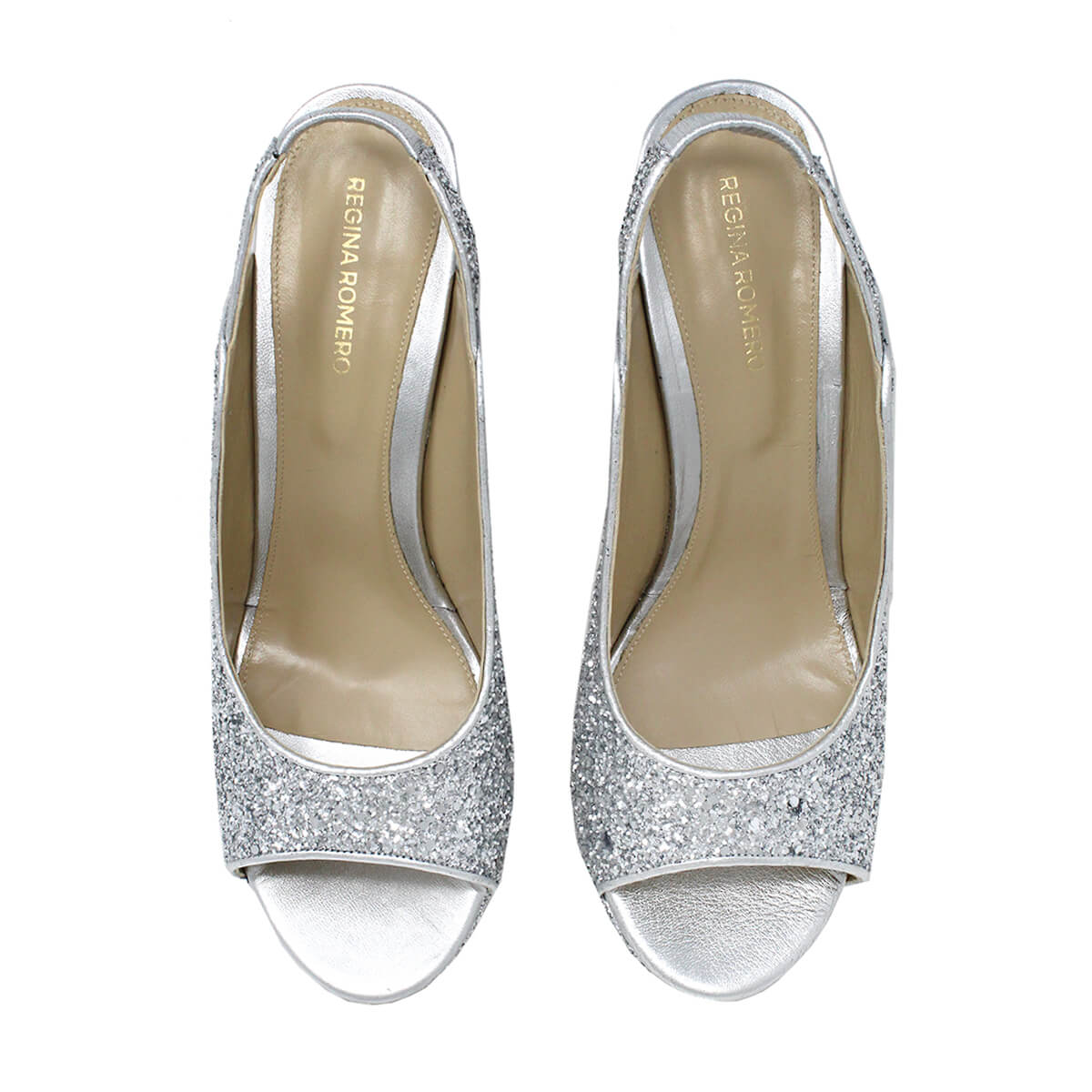 CHERYL 125 - Glitter Plata Regina Romero Zapato Sandalia Plataforma Tacon Alto Para Dama en Piel