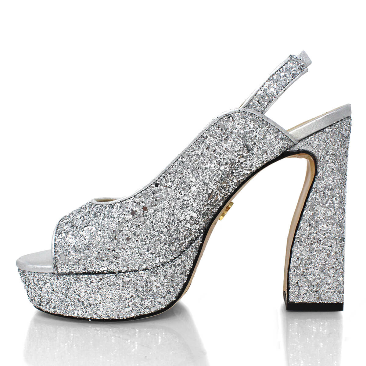 CHERYL 125 - Glitter Plata Regina Romero Zapato Sandalia Plataforma Tacon Alto Para Dama en Piel