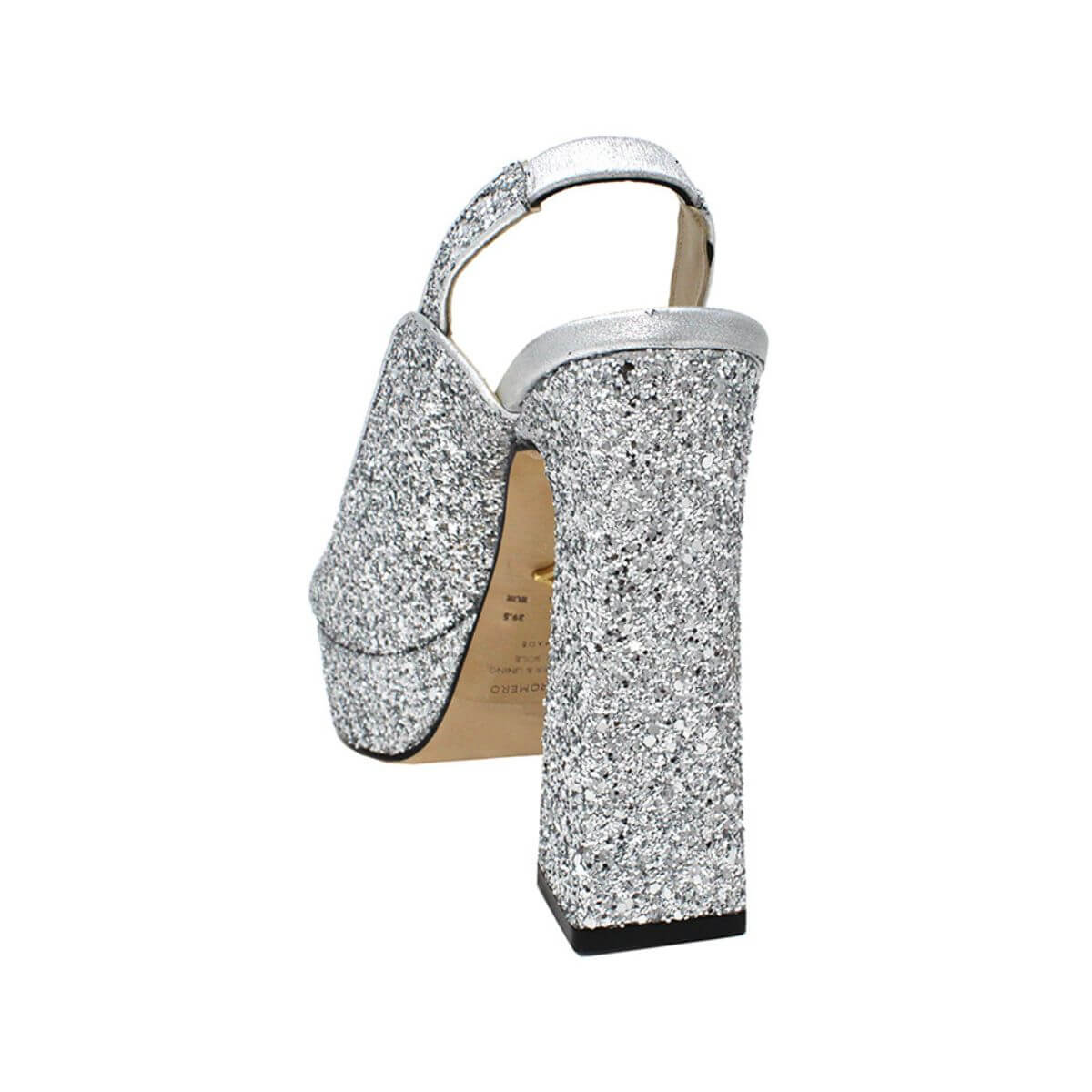 CHERYL 125 - Glitter Plata Regina Romero Zapato Sandalia Plataforma Tacon Alto Para Dama en Piel