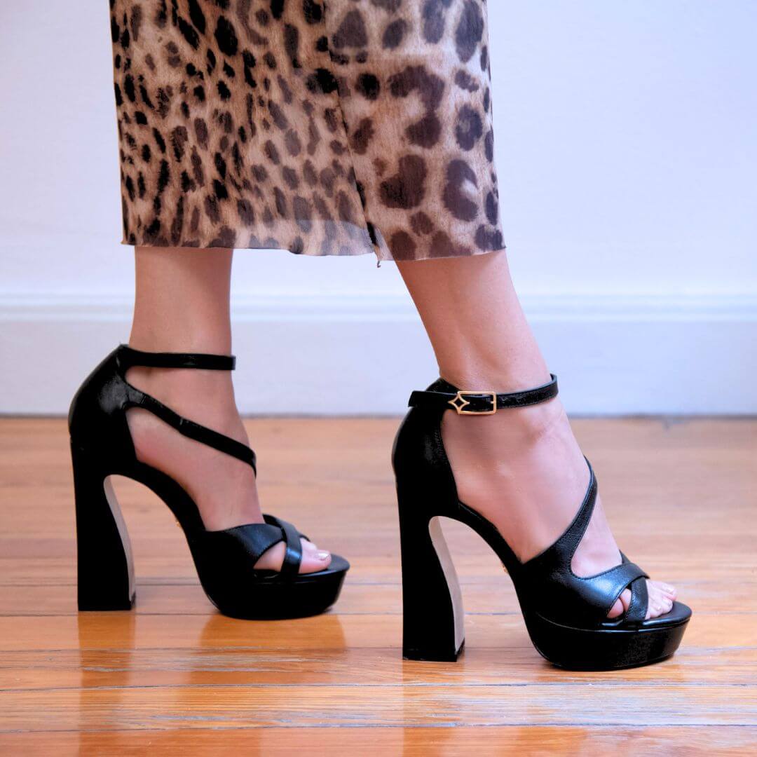 FILIPA 125 - Negro Regina Romero Zapato Sandalia Plataforma Tacon Alto Para Dama en Piel