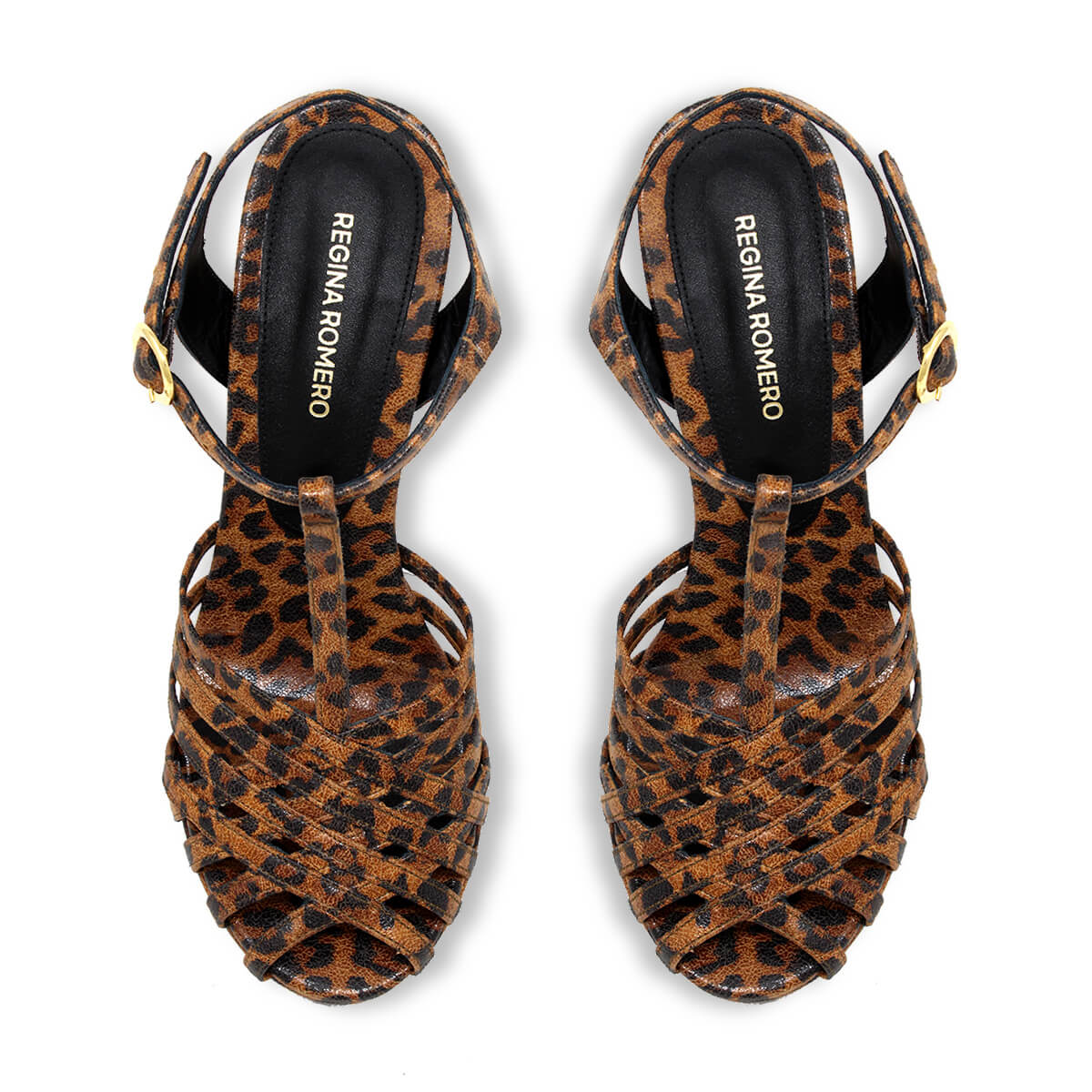 HELENA 120 - Miel Print Regina Romero Zapato Sandalia Plataforma Tacon Alto Para Dama en Piel