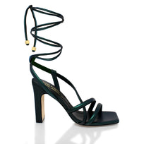 PIA 100 - Black and Stainless Steel Regina Romero High Heel Sandal Shoe for Lady in Leather