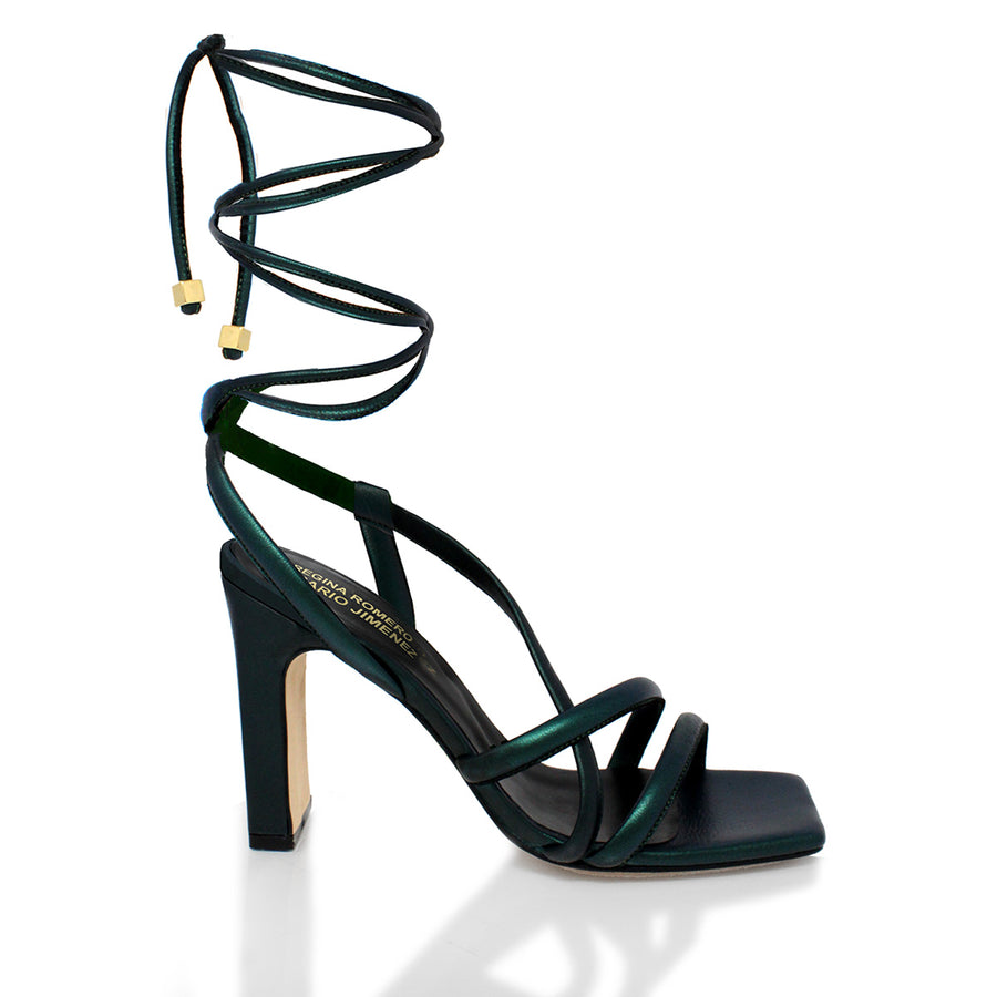 PIA 100 - Black and Stainless Steel Regina Romero High Heel Sandal Shoe for Lady in Leather