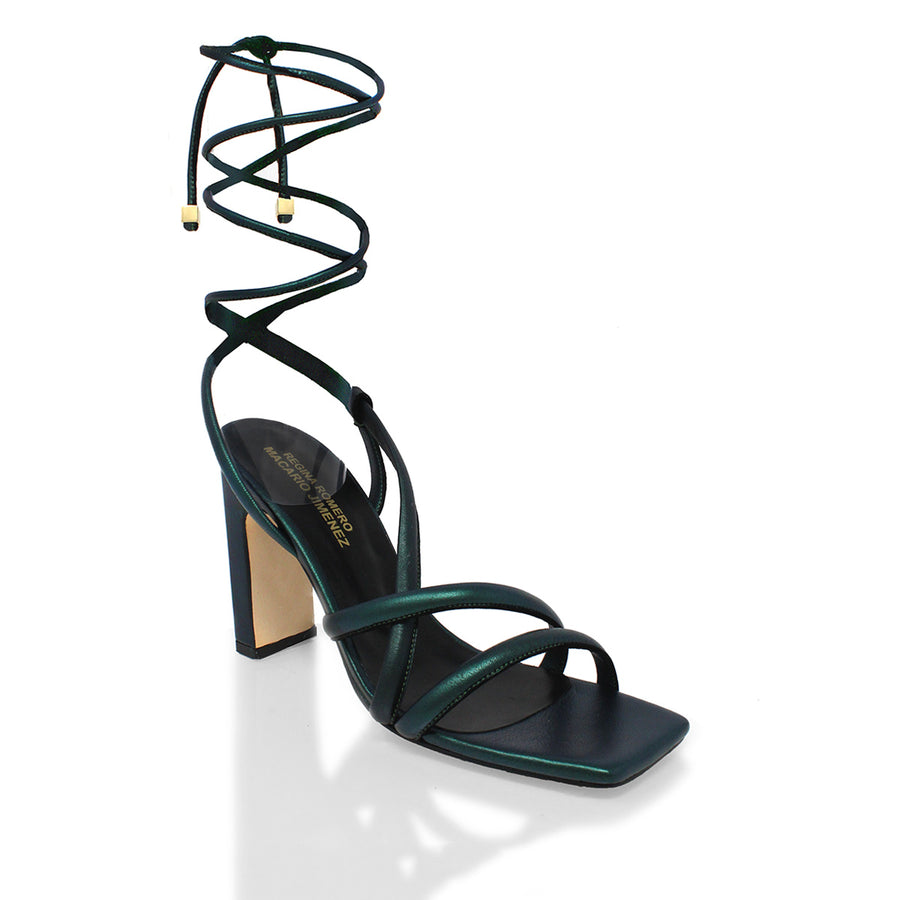 PIA 100 - Black and Stainless Steel Regina Romero High Heel Sandal Shoe for Lady in Leather
