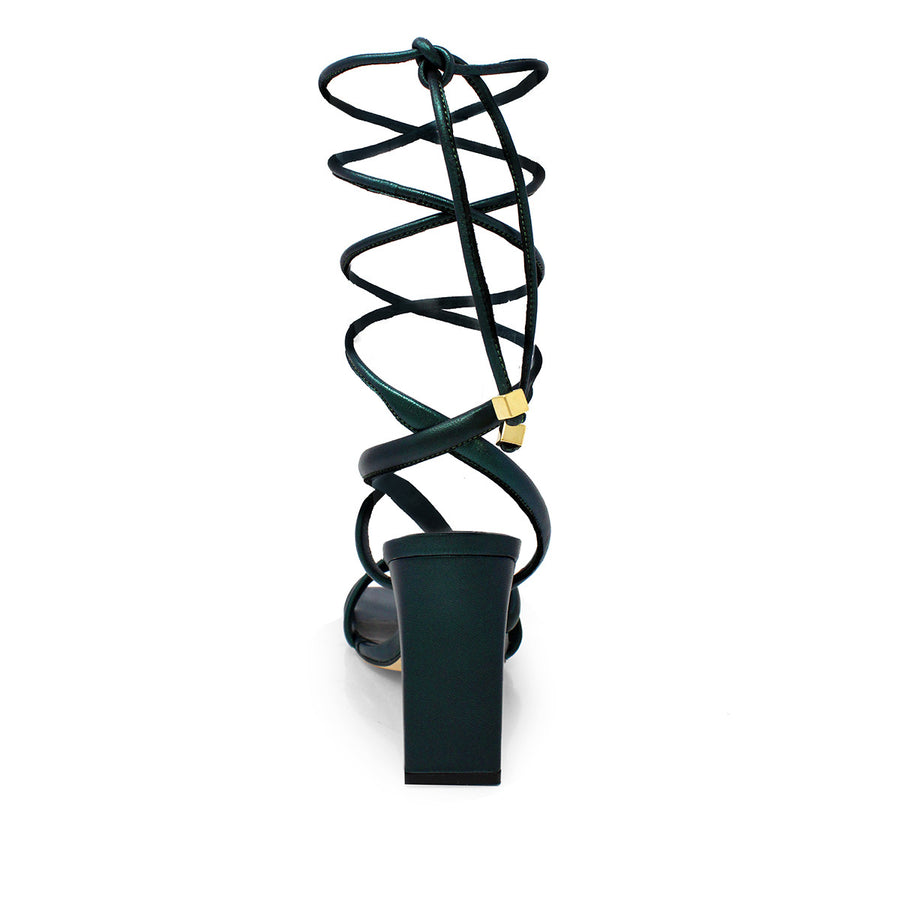 PIA 100 - Black and Stainless Steel Regina Romero High Heel Sandal Shoe for Lady in Leather