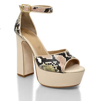 MARCE 135 - Beige Regina Romero Zapato Sandalia Plataforma Tacon Alto Para Dama en Piel