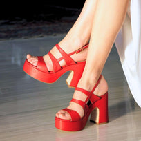 MARITE 105 - Rojo Regina Romero Zapato Sandalia Plataforma Tacon Alto Para Dama en Piel