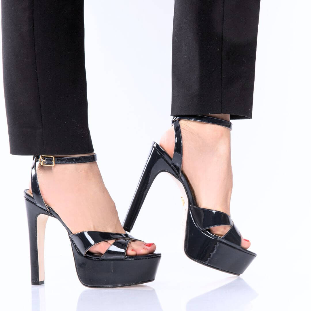 NINA 135 - Charol Marino Regina Romero Zapato Sandalia Plataforma Tacon Alto Para Dama en Piel