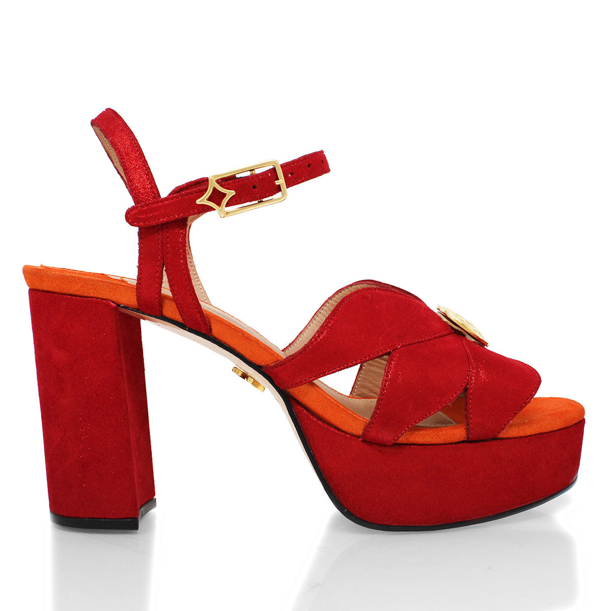 PIXIE 95 - Rojo y Naranja Regina Romero Zapato Sandalia Plataforma Tacon Alto Para Dama en Piel
