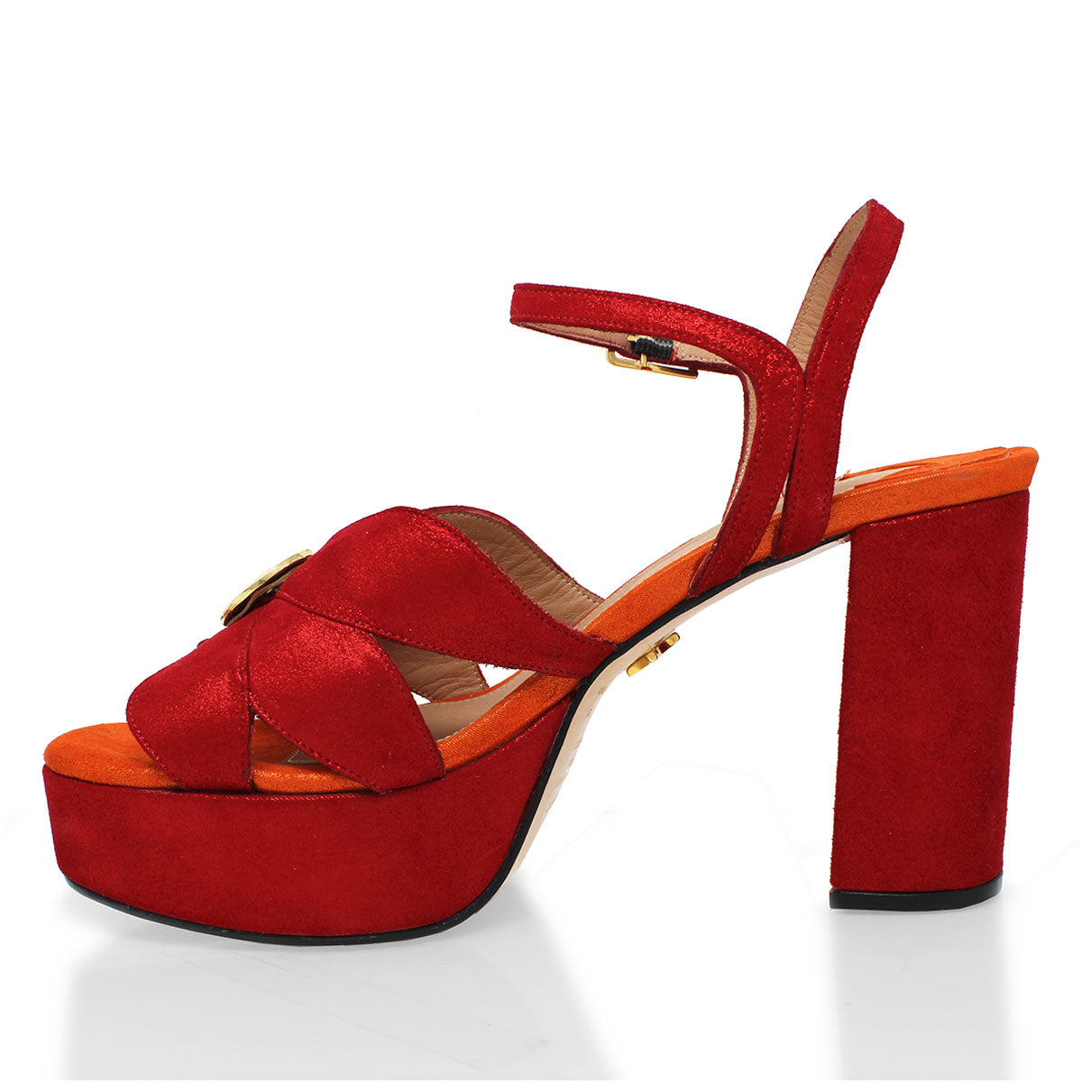 PIXIE 95 - Rojo y Naranja Regina Romero Zapato Sandalia Plataforma Tacon Alto Para Dama en Piel