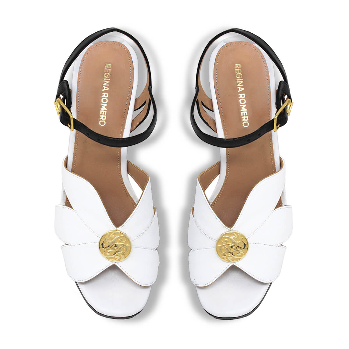 PIXIE 95 - Negro y Blanco Regina Romero Zapato Sandalia Plataforma Tacon Alto Para Dama en Piel