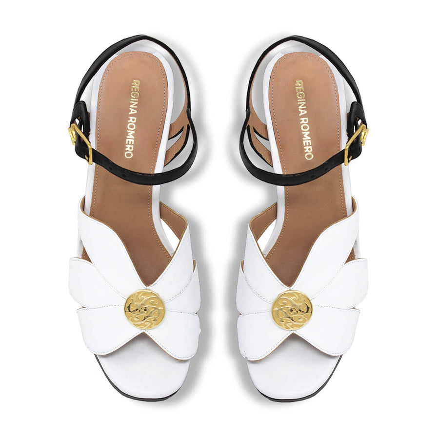 PIXIE 95 - Negro y Blanco Regina Romero Zapato Sandalia Plataforma Tacon Alto Para Dama en Piel
