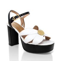 PIXIE 95 - Negro y Blanco Regina Romero Zapato Sandalia Plataforma Tacon Alto Para Dama en Piel