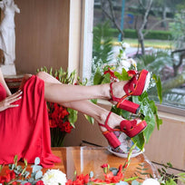 PIXIE 95 - Rojo y Naranja Regina Romero Zapato Sandalia Plataforma Tacon Alto Para Dama en Piel