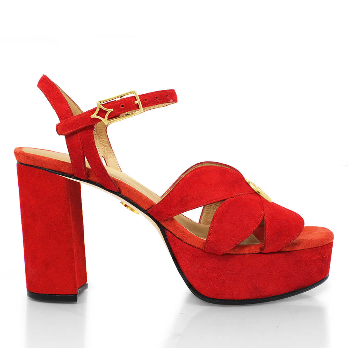 PIXIE 95 - Rojo y Naranja Regina Romero Zapato Sandalia Plataforma Tacon Alto Para Dama en Piel