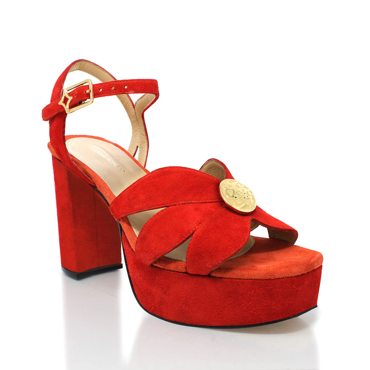 PIXIE 95 - Rojo y Naranja Regina Romero Zapato Sandalia Plataforma Tacon Alto Para Dama en Piel