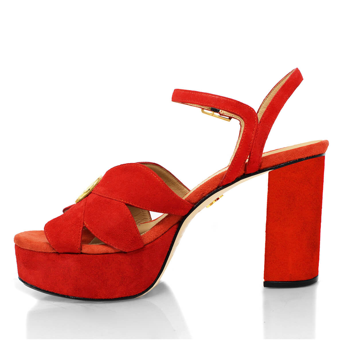 PIXIE 95 - Rojo y Naranja Regina Romero Zapato Sandalia Plataforma Tacon Alto Para Dama en Piel