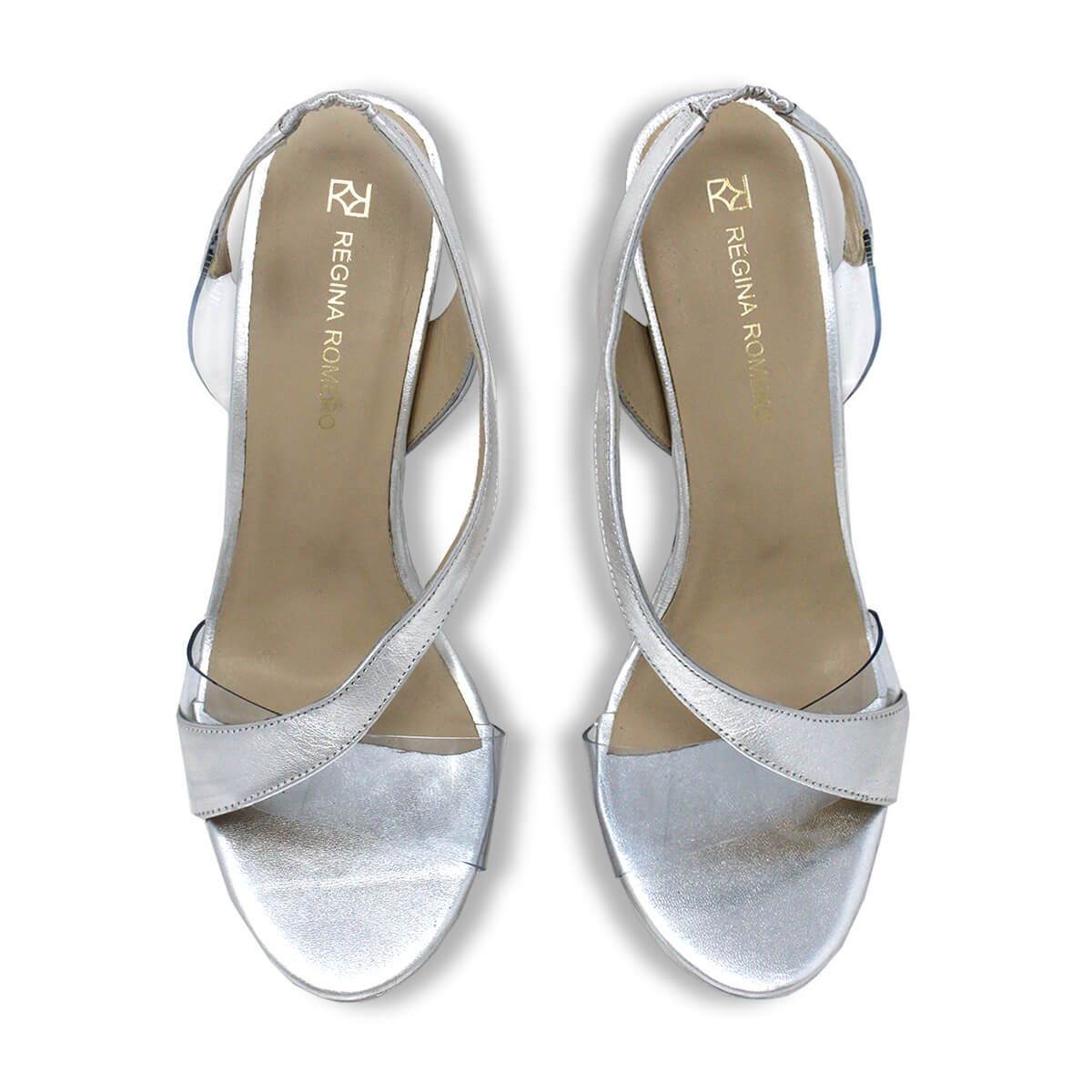 RENE 125 - Plata Regina Romero Zapato Sandalia Plataforma Tacon Alto Para Dama en Piel