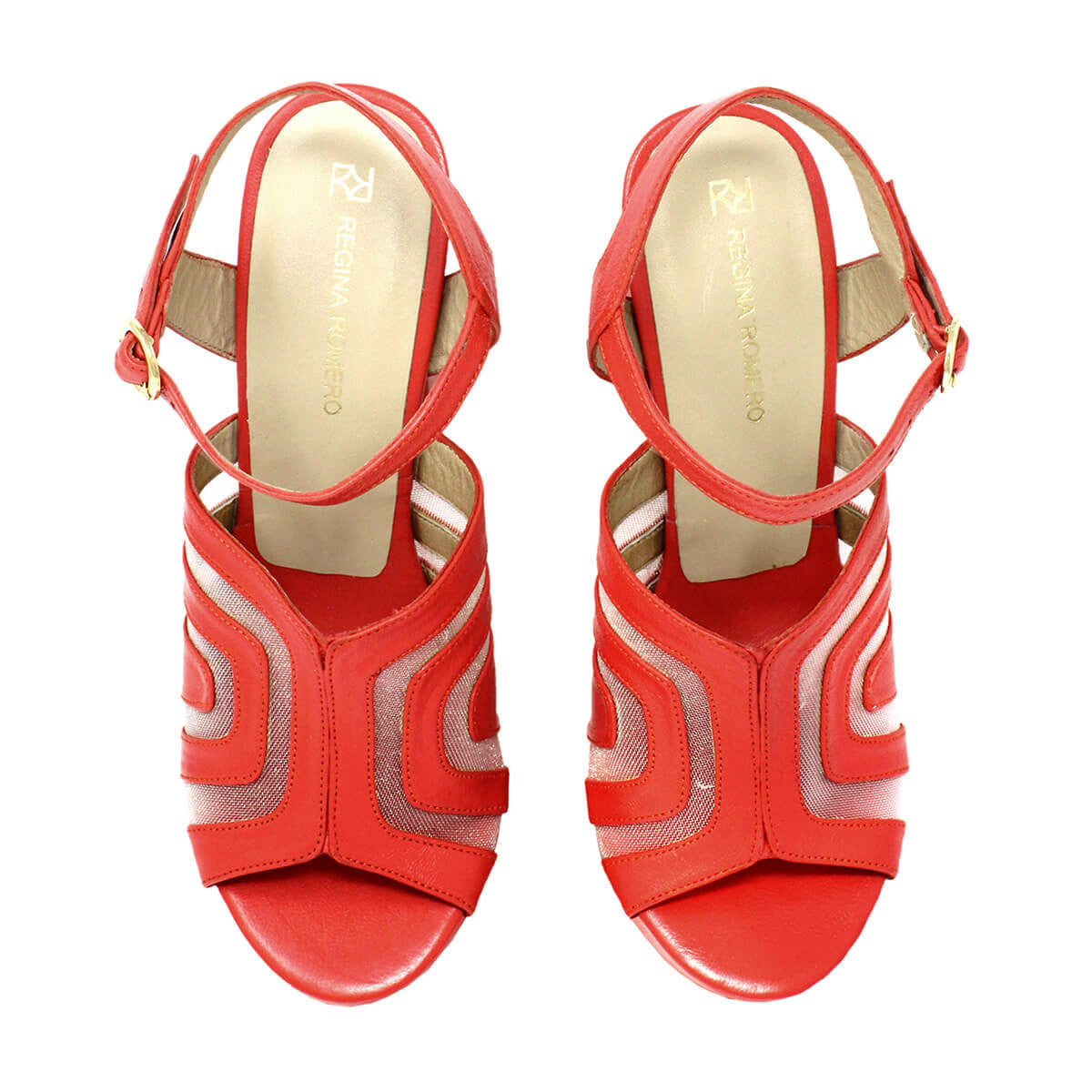 ROBIN 125 - Coral Regina Romero Zapato Sandalia Plataforma Tacon Alto Para Dama en Piel