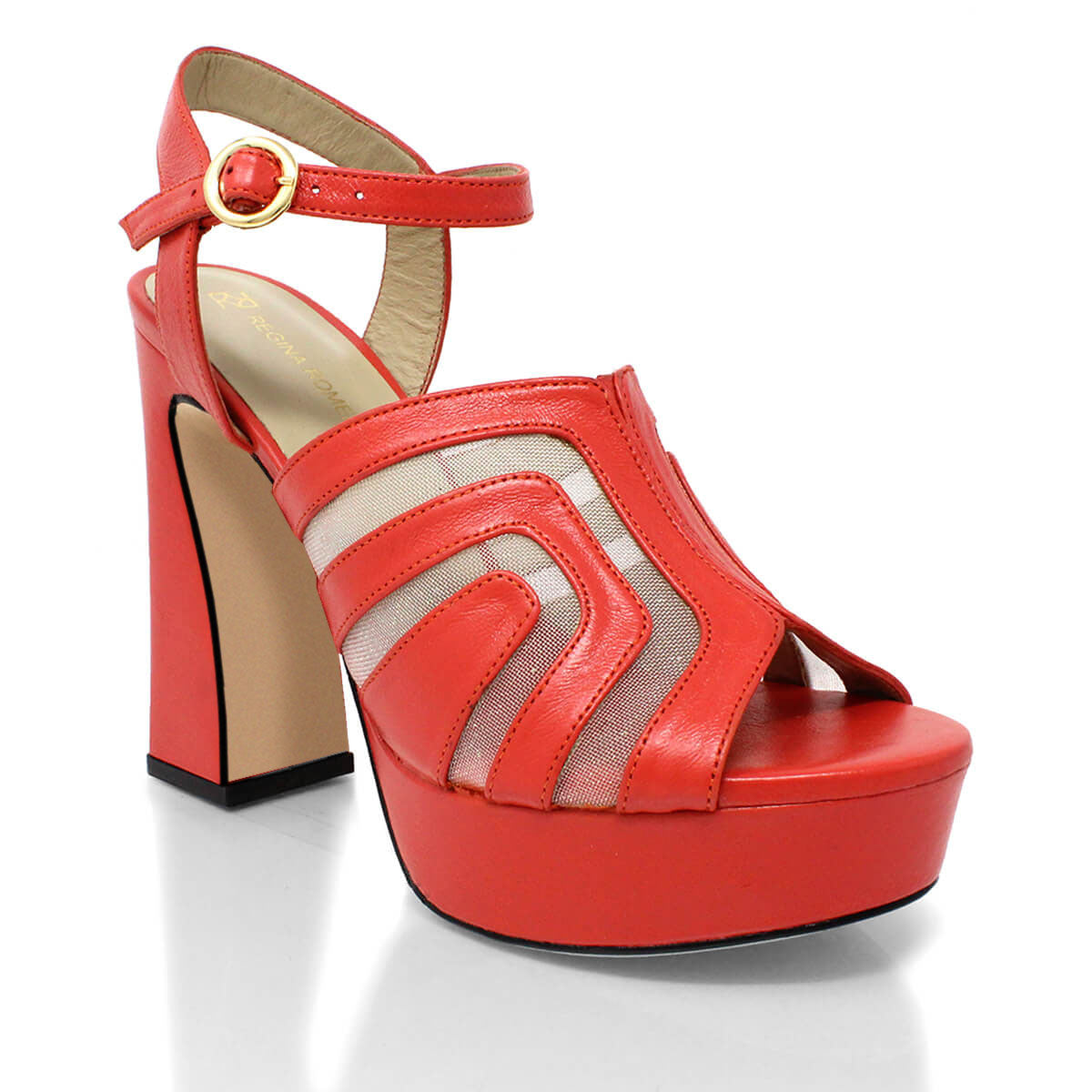 ROBIN 125 - Coral Regina Romero Zapato Sandalia Plataforma Tacon Alto Para Dama en Piel
